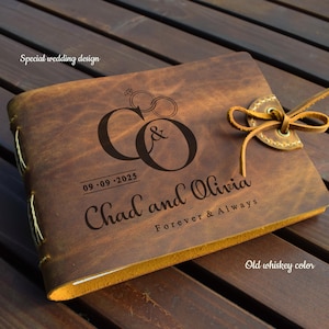 Álbum personalizado de cuero / Libro de visitas, álbum de fotos o de bodas, libro de recuerdos, álbum de recortes / Formato A4 o A5 con cartón grueso negro o marfil