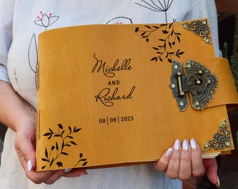 Leather Wedding Guest Book: A5 or A4 Photo Album with Free Engraving