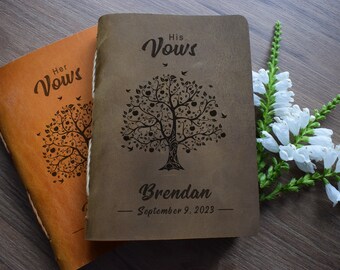Personalized Leather Wedding Vow Book: Engraved Tree Design
