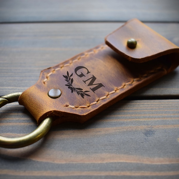 Leder Schlüsselanhänger / Zwei in Eins: Schlüsselanhänger + USB-Stick Halter / Schlüsselanhänger mit Tasche / Personalisierter Schlüsselanhänger / Geschenk zum 3