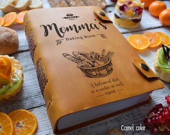 Family heirloom cookbook/Personalized A5 leather recipe book with dividers/450 and 200 pages recipes/3rd anniversary gift/Gift for mum