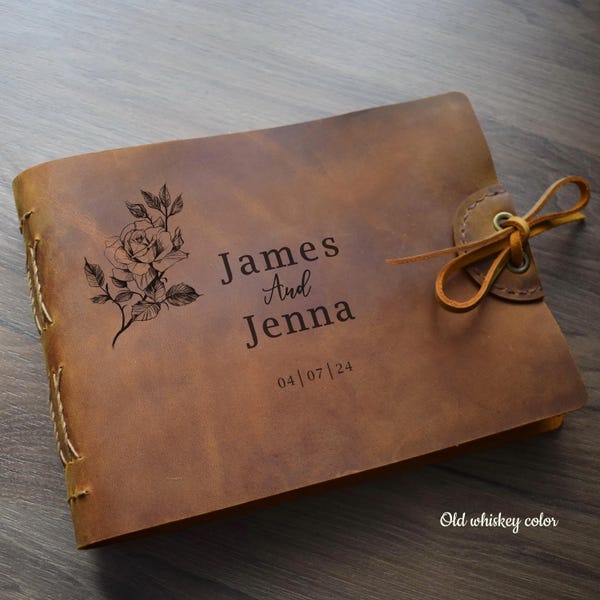 Leather photo album: Free personalized Guest book, Wedding, Memory book A5 or A4 format