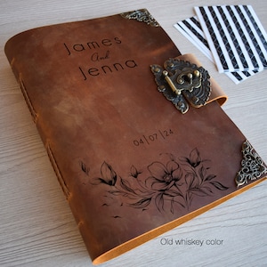 Libro de firmas de cuero vertical/ Álbum de fotos personalizado gratis/ Libro de bodas/ Libro de recuerdos/ Álbum A4 o A5 con cartón grueso negro o marfil