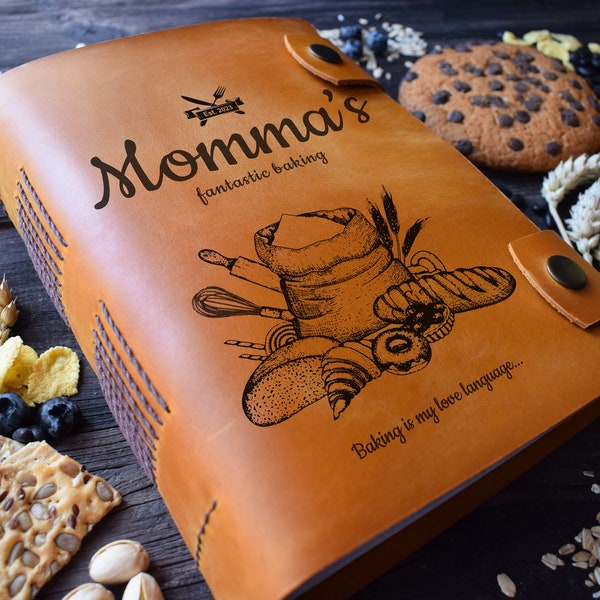 Libro de recetas de cuero personalizado: Libro de cocina grabado a mano, tamaño A5/A4