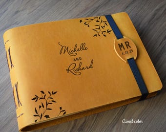Personalized Leather Wedding Album: Free Engraved Photo album or Guest Book