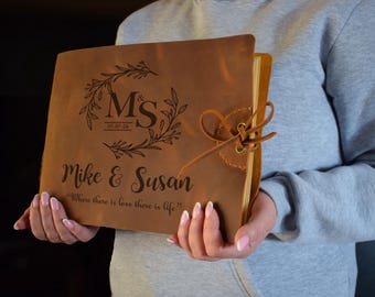 Personalized Leather Wedding Guest Book: Engraved Photo Album, A4/A5 Scrapbook