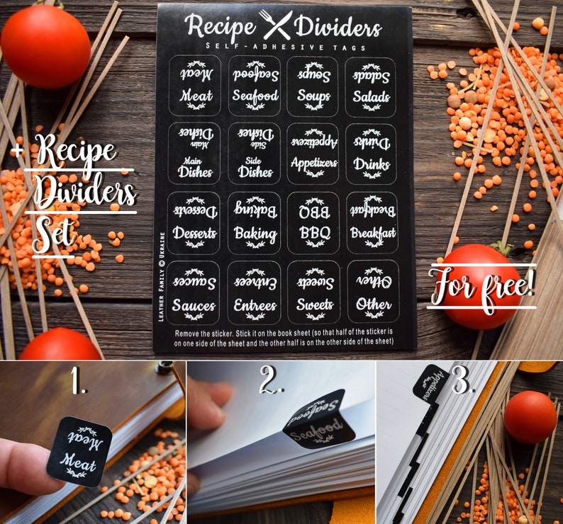 Exclusive leather cookbook/ 600, 300 or 200 pages/Family heirloom/A5 and A4 Personalized recipe book with dividers/3rd anniversary gift image 10