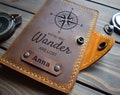Leather Passport Cover/ World Map Passport Wallet/ Compass Passport holder/ Free Personalized  Case/ Fit for all passport standard product logo