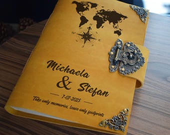 Livro de Convidados de Casamento em Couro: Álbum de Fotos Personalizado, Gravado a Laser Grátis