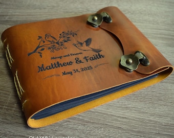 Leather photo album, wedding guest book, memory book, scrapbook/ A5 or A4 format with black or ivory thick cardboard/ 100% cow leather