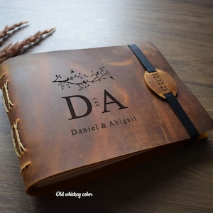 Álbum personalizado de cuero / Libro de visitas, álbum de fotos o de bodas, libro de recuerdos, álbum de recortes / Formato A4 o A5 con cartón grueso negro o marfil