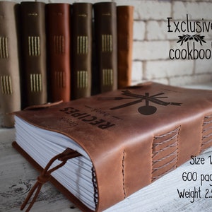 Exclusive leather cookbook/ 600, 300 or 200 pages/Family heirloom/A5 and A4 Personalized recipe book with dividers/3rd anniversary gift image 1