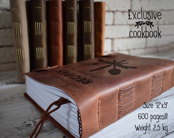 Exclusive leather cookbook/ 600, 300 or 200 pages/Family heirloom/A5 and A4 Personalized recipe book with dividers/3rd anniversary gift