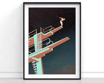 Night Diver - Abstract Diving Poster
