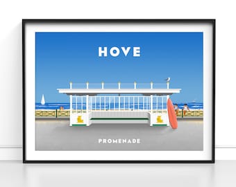 Hove Promenade Poster, Art Deco Seaside Print