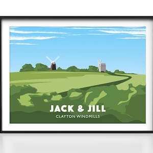 Jack and Jill Windmills Poster, South Downs Print