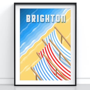 Brighton Beach Poster, Vintage Seaside Travel Poster
