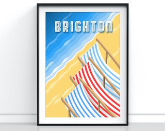 Brighton Beach Poster, Vintage Seaside Travel Poster