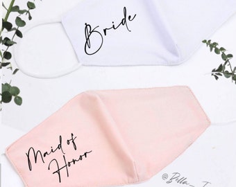BRIDAL PARTY MASKS  •  Bachelorette Masks • Custom Wording  • Bridal Party Masks  • Bachelorette • Personalized  •organic cotton & polyester