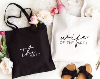 wife of the party • the party • BRIDAL PARTY TOTES • Personalized Bridesmaid and Bride Canvas Tote Bag with Name  • Bachelorette Party