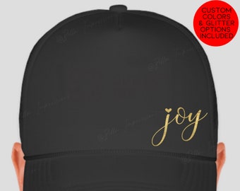 JOY Hat • Personalized Christmas Trucker Hat  • Christmas Gift • Name Hat • Holiday Party • White Elephant Gift+ optional matching face mask