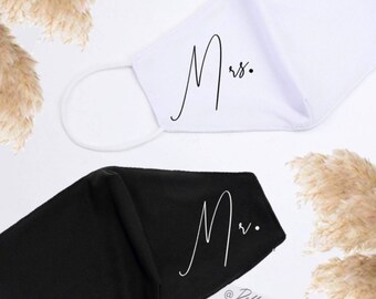 Mr. and Mrs. Personalized Masks • Wedding Gift • Bride and Groom Face Masks  • Honeymoon •  Newlywed Gifts  + optional matching hats
