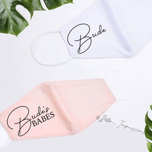 Bride & Bride&#39;s Babes Face Masks • Bachelorette Gift • Name Mask • Holiday Party • Bridesmaid Gift • + optional matching hat