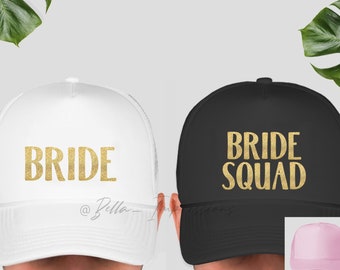 Bride Squad Trucker hats - Bride Tribe - BACHELORETTE, bride, squad, tribe, bridal party hats, wedding caps / hat, CUSTOM HATS, Personalized