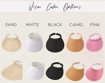 Sun Visors •  Pink, Black, Sand, Camel, White •  Linen / Straw Visors • Bachelorette Hat • Your Name  • Custom Personalize Bridal Gift