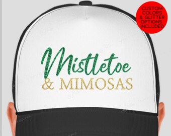 Mistletoe & Mimosas Hat • Personalized Trucker Hat  • Christmas Gift • Name Hat • Holiday Party •White Elephant Gift+ optional matching mask