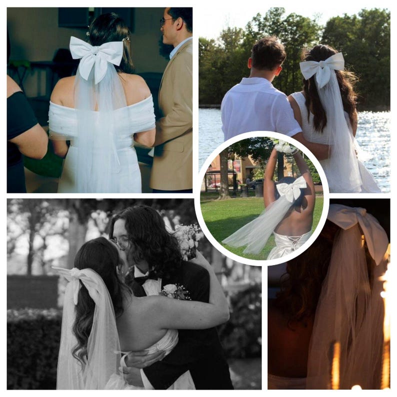 Personalized White Bride Bow, Veil, XXL Bow, Tulle Veil, Bachelorette Gift, Wifey to Be, Bridal Shower Gift, Bridesmaid Favors, Hair Clip image 3