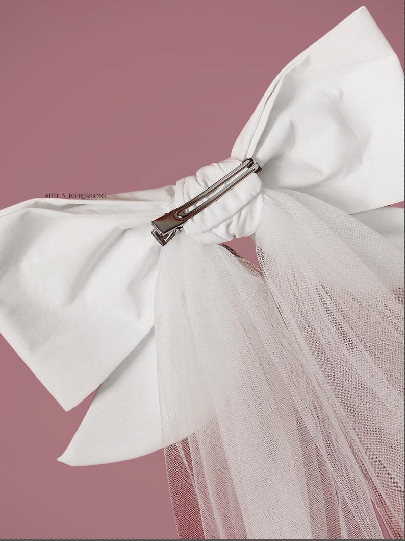 Personalized White Bride Bow, Veil, XXL Bow, Tulle Veil, Bachelorette Gift, Wifey to Be, Bridal Shower Gift, Bridesmaid Favors, Hair Clip image 7