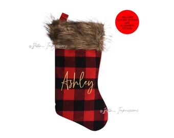 Customizable Buffalo Plaid Stocking  • Custom Christmas Stocking • Name Stocking • Holiday Red Plaid Stocking Gift