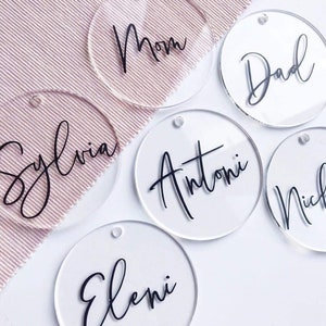 2” Acrylic Personalized Gift Tags • Clear • Perfect Bachelorette Bridal Party Name Tags - Wedding Favors • Christmas • Keychain Option