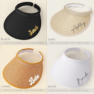 Viseras de verano para niñas • Viseras de paja • Sombrero de despedida de soltera • Tu nombre • Visera personalizada • Viseras retro - Regalo de visera para el cabello de novia personalizable