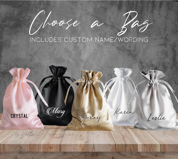 Personalized 5x7 Satin Gift Bag • Name Bag • Bridal Party Bag • Bachelorette Gift • Holiday  + Optional Matching Mask