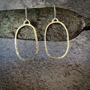 Handmade Sterling Silver Textured Earrings - Lightweight Organic Freeform Oval Earrings - Hammered Jewellery - Hammered Hoop Earrings