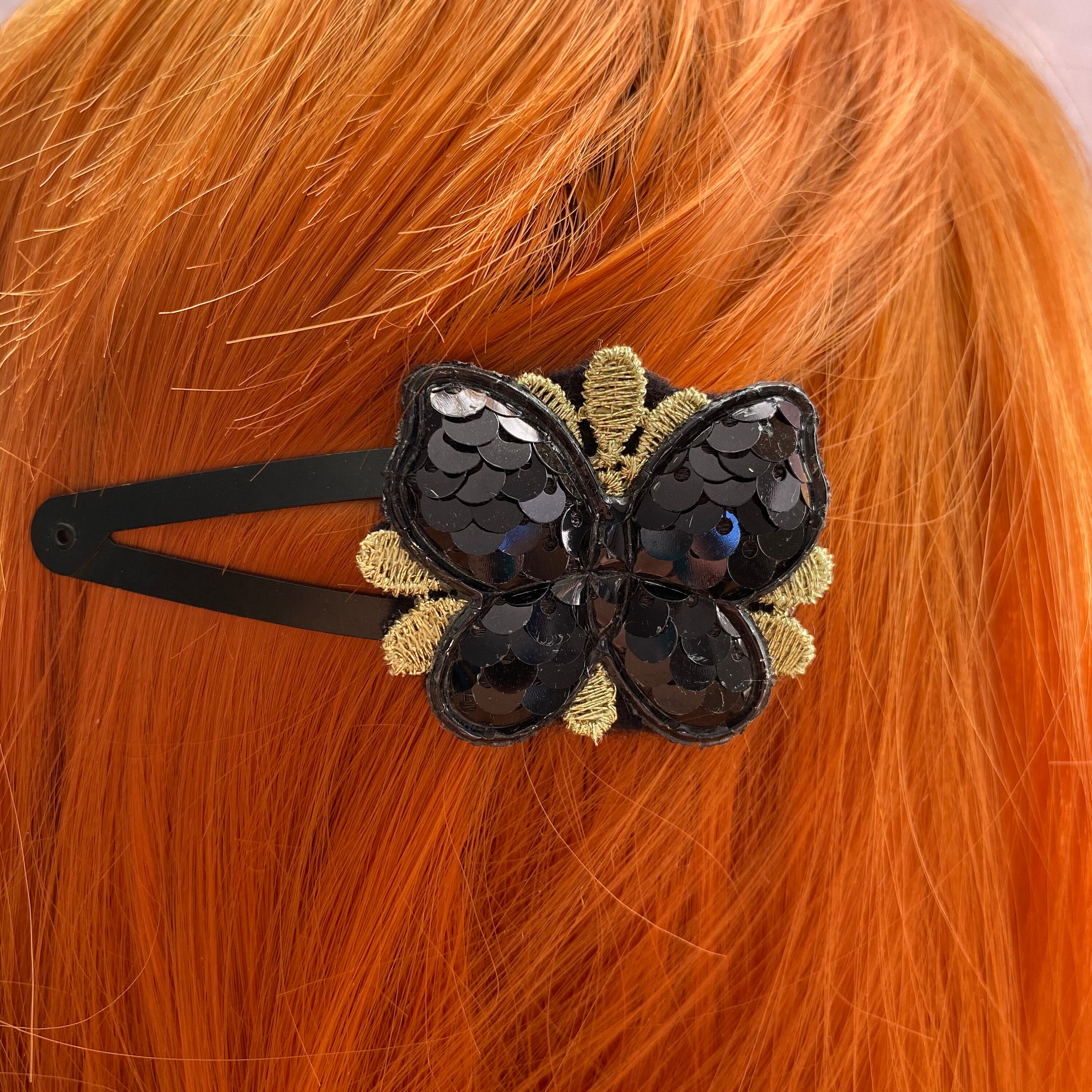 Pair of XL Butterfly Snap Hair Clips for Medium to Thick Hair Extra Large Hair  Clip Black and Gold Venetian Style Hair Clips 