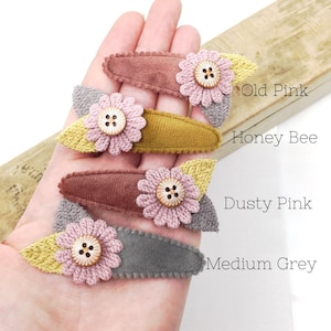 Vintage Flower Hair Clips - Velvet Floral Snap Hair Clip - Choose Your Colour - Set of Two 6cm French Style Barrette - Romantic Kawaii