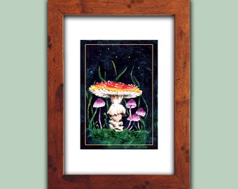 Toadstools A5 print, Magical woodland art, fungi mushroom illustration, witchy home décor, nature lover, dark academia, Cottagecore artwork