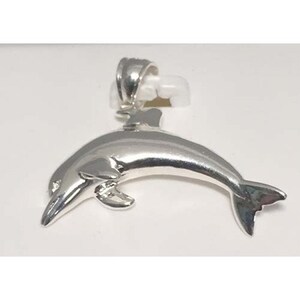 Sterling Silver Large Dolphin Pendant. Made in USA.