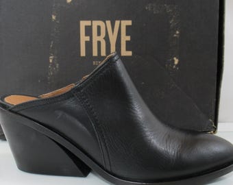 Women's Shoes Frye Serena Mule Slide Leather Inverted Wedge Heels Black Size 9
