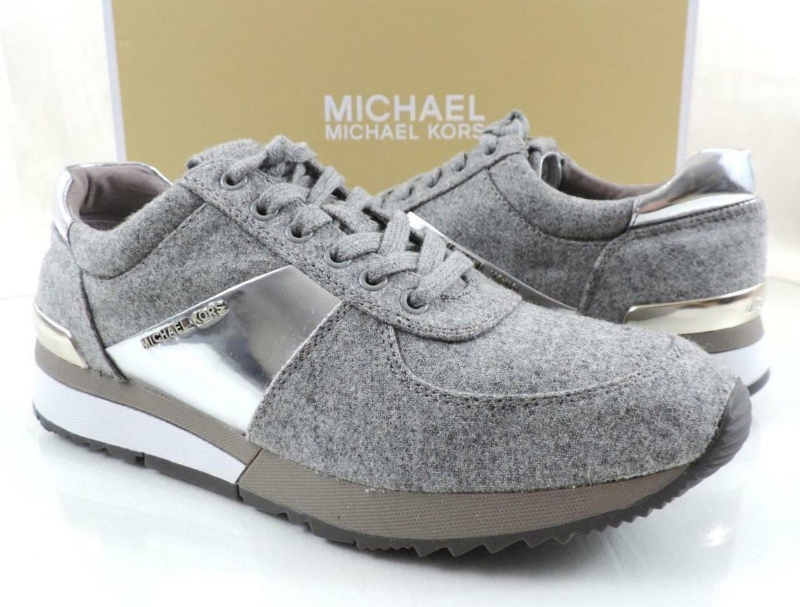 Women's Shoes Michael Kors Allie Trainer Lace Up Sneakers Flannel Grey Size 9.5, foto 2 di 5