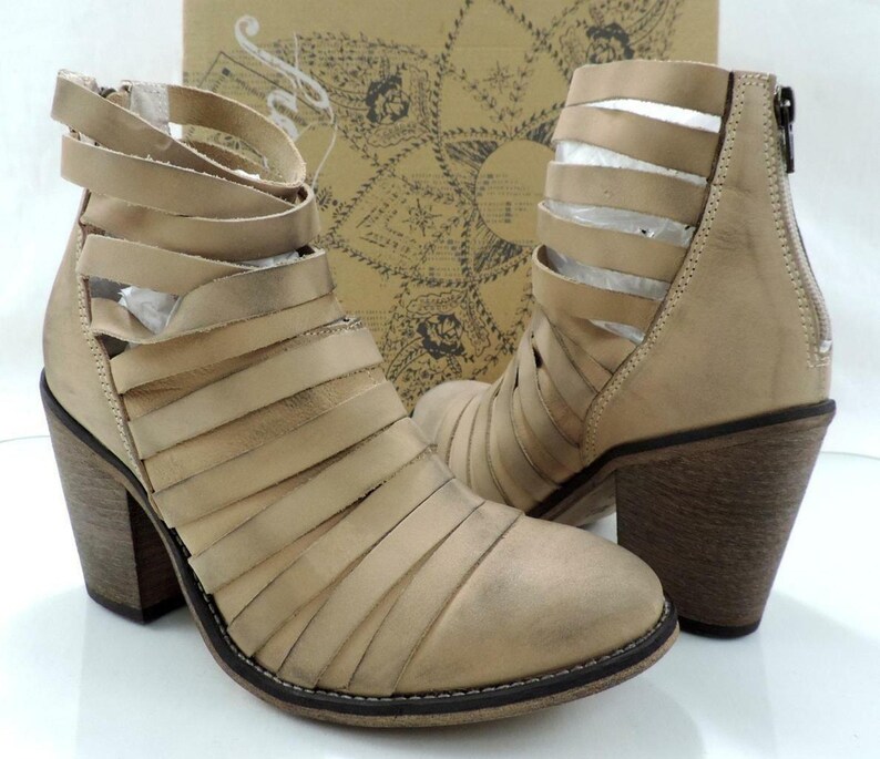 Free People HYBRID Strappy Heel Ankle Boots Booties Zip Beige Size EUR 38 / US 8 image 3