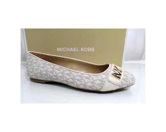 Michael Kors Jilly Ballet Flat Shoes Round Toe MK Logo Vanilla Ivory Size 8