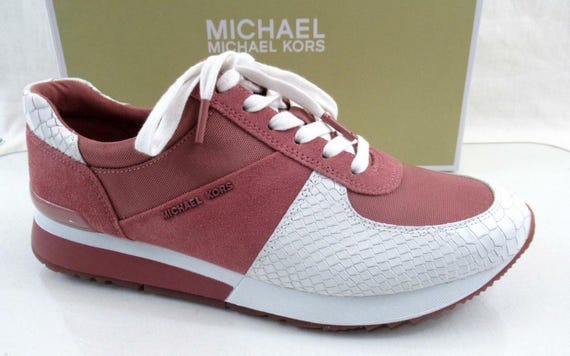 Michael Kors Allie Trainer Lace Up Sneakers Embossed Leather White Multi Size 10