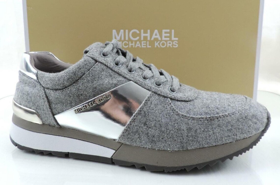 Women's Shoes Michael Kors Allie Trainer Lace Up Sneakers Flannel Grey Size 9.5, foto 1 di 5