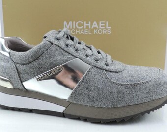 Women's Shoes Michael Kors Allie Trainer Lace Up Sneakers Flannel Grey Size 9.5