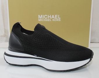 Michael Kors Ari Slip On Sneakers MK Logo Soft Stretch Knit Black Size 7