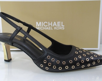 Michael Kors Alora Pointed Toe Mid Heel Slingback Sandals Pumps Black Size 7